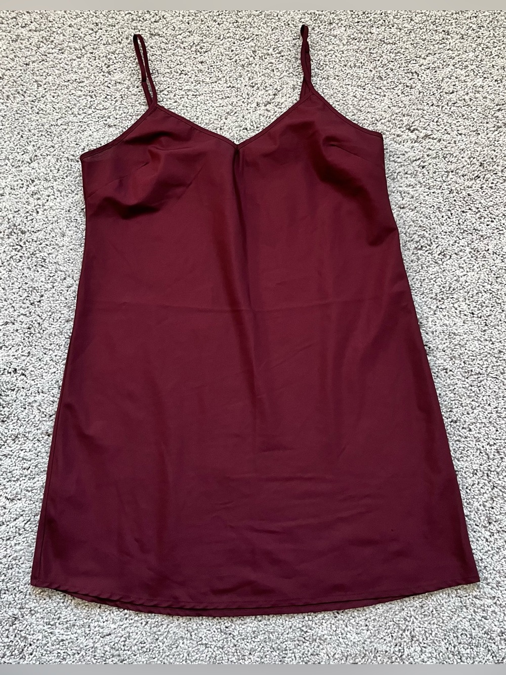 Burgundy Slip Dress - Simple V-Neck Cami